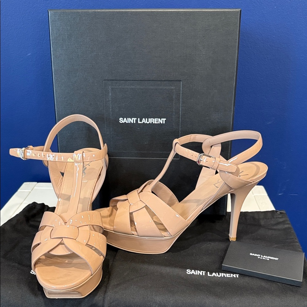 Saint Laurent Tribute Platform Sandals – Nude Patent – Size 40 – NIB